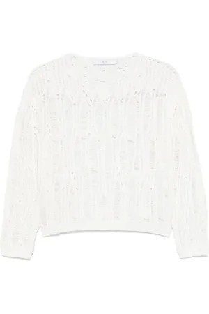 IRO Strik, Dame, Hvid, S, Tyl, Hvid Ribstrikket Sweater Rund Hals Lange Ærmer