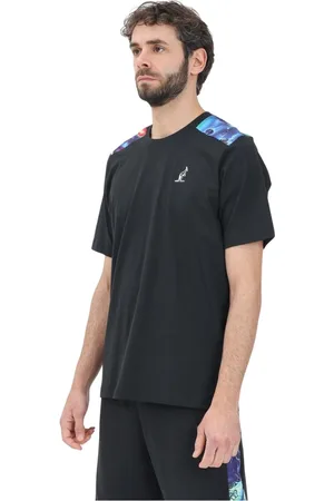 Australian Top, Herre, Sort, XL, Uld, Sort kortærmet T-shirt med farverige skulderindsatser