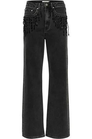 Gestuz Jeans, Dame, Grå, W30, Bomuld, Wide Leg Jeans med Frynser