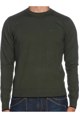 Armani Exchange Strik, Herre, Grøn, L, Bomuld, Grøn Langærmet Trøje med Broderet Logo