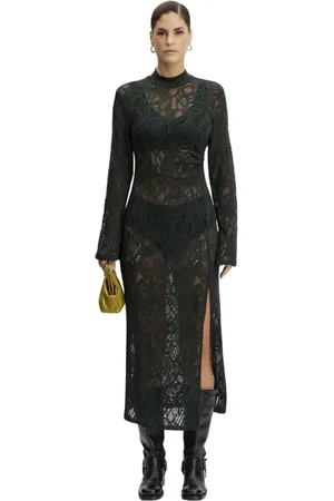 Gestuz Kjole, Dame, Sort, XS, Polyester, Lace Midi Kjole