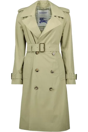Burberry Frakke, Dame, Grøn, S, Bomuld, Lang Beige Trenchcoat Forår-Sommer 2025