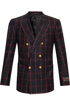 Gucci Jakke, Herre, Flerfarvet, XL, Uld, Uld Flannel Blazer med Broderet Logo Patch