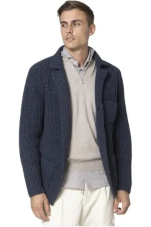 Gran Sasso Strik, Herre, Blå, 2XL, Uld, Navy Blå Strikket Cardigan