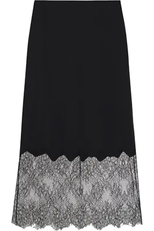ANINE BING Nederdel, Dame, Sort, XS, Rayon, Silkeskørt med blondekant