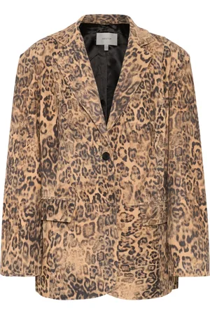 Gestuz Jakke, Dame, Brun, M, Læder, Leopard Print Læder Blazer Jakke