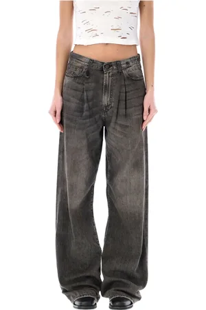 R13 Jeans, Dame, Grå, W26, Bomuld, Damon Plisserede Jeans med Brede Ben