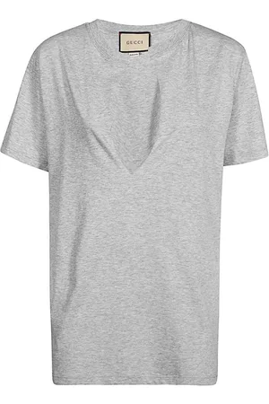 Gucci Top, Herre, Grå, XL, Bomuld, Ribstrikket V-hals Bomulds T-shirt