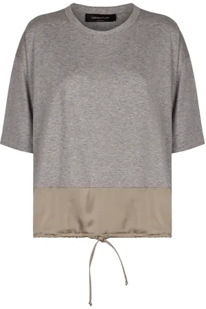 Fabiana Filippi Top, Dame, Grå, XL, Bomuld, Bomuld Crew-neck T-shirt med Snørehem