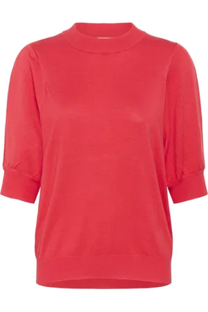 Kaffe Strik, Dame, Rød, S, Uld, Feminin Pleat Pullover Strik Hibiscus