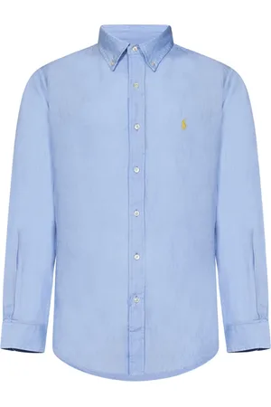 Ralph Lauren Skjorte, Herre, Blå, XL, Linned, Lyseblå Linned Skjorte med Knapper