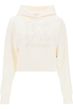 Palm Angels Sweathshirts & Hoodies, Dame, Hvid, M, Bomuld, Monogram Cropped Hoodie med Broderi