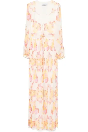 RAQUEL DINIZ Kjole, Dame, Flerfarvet, S, Hvid V-Neck Slips Front Kjole