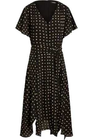 Ralph Lauren Kjole, Dame, Sort, M, Geometrisk Mønstret Midi Kjole