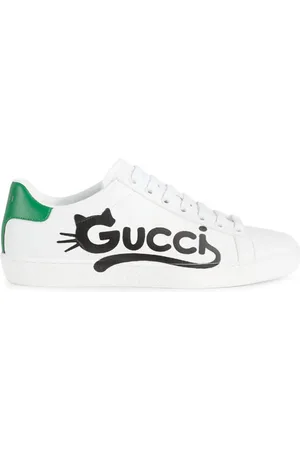 Gucci Sko, Dame, Hvid, 37 EU, Læder, Kitten-Logo Low-Top Sneakers