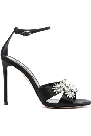 Aquazzura Sko, Dame, Sort, 38 EU, Satin, Crystal Margarita Sandaler