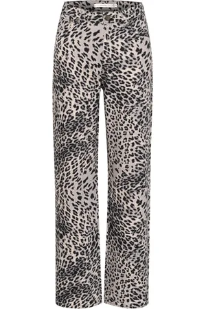 Gestuz Jeans, Dame, Brun, W26, Bomuld, Wide Leg Leopard Print Jeans