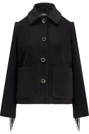Ralph Lauren Jakke, Dame, Sort, XS, Uld, Sort Frakke med Frynser i Uldblanding