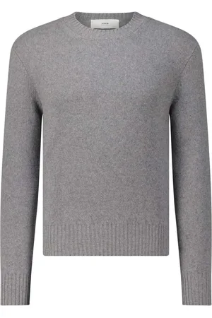 Ami Strik, Herre, Grå, 2XL, Cashmere, Cashmere Mix Trøje med Logobroderi