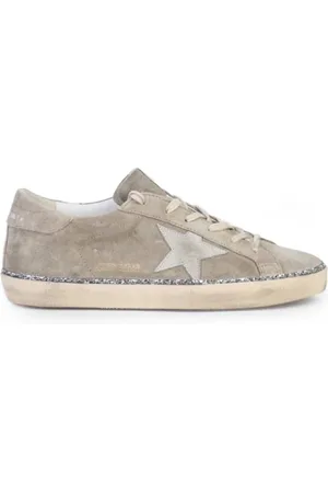 Golden Goose Sko, Dame, Grå, 35 EU, Suede, Beige Suede Sneakers med Glitterstribe