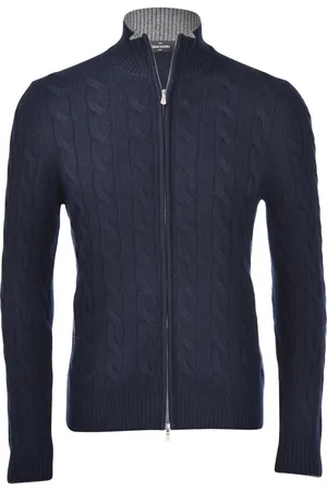 Gran Sasso Strik, Herre, Blå, 4XL, Uld, Cashmere Fuld Zip Sweater