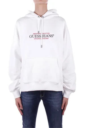 Guess Sweathshirts & Hoodies, Dame, Hvid, M, Bomuld, Hvid hættetrøje med logo-lomme foran