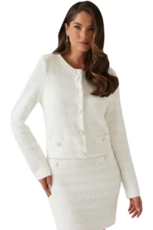 Guess Jakke, Dame, Hvid, M, Uld, Sequin Bouclé Jakke