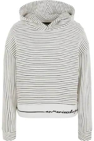 Armani Exchange Sweathshirts & Hoodies, Dame, Hvid, XS, Bomuld, Stribet hættetrøje