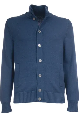 Gran Sasso Strik, Herre, Blå, XL, Uld, Ribstrikket Uld Cardigan med Knapper