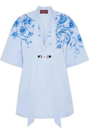 Gucci Top, Dame, Blå, XS, Bomuld, Fiori E Insetti Kjole