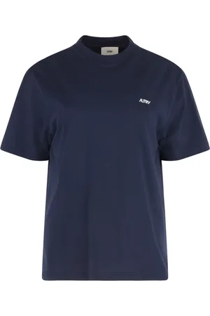Autry Top, Dame, Blå, S, Bomuld, T-shirt med Kontrastfarvet Logo