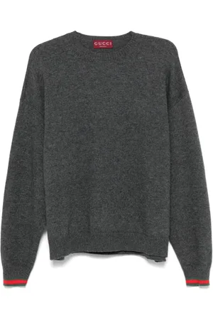 Gucci Strik, Dame, Grå, S, Uld, Grå uld-cashmere sweater med web-stribe detalje