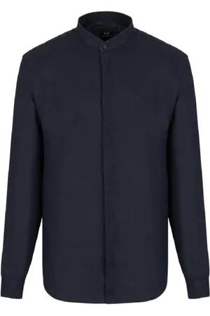 Armani Exchange Skjorte, Herre, Blå, L, Tyl, Koszula z logo z niebieskiego lnu