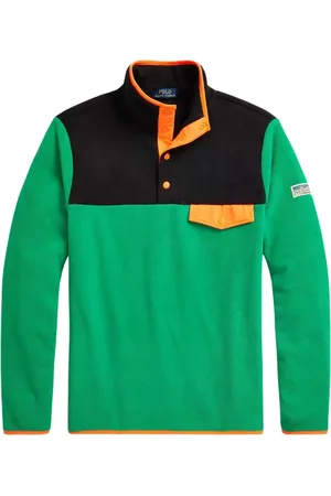 Ralph Lauren Sweathshirts & Hoodies, Herre, Grøn, XL, Uld, Color-Blocked Brushed Fleece Pullover