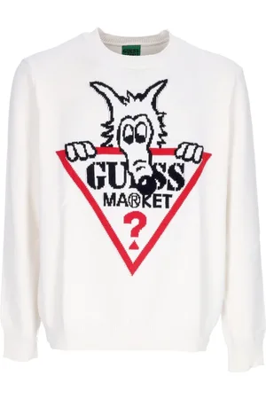 Guess Strik, Herre, Hvid, XL, Bomuld, Crewneck Sweater Sandy Shore