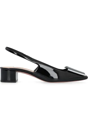 Aquazzura Sko, Dame, Sort, 37 EU, Læder, Slingbackpumper i skinnende læder