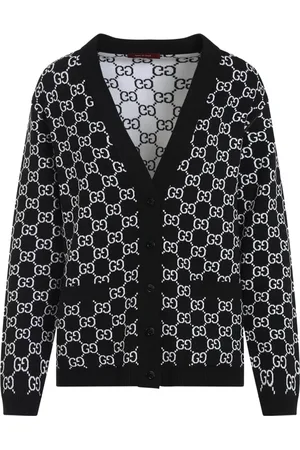 Gucci Strik, Dame, Sort, S, Uld, Reversibel GG Wool Jacquard Cardigan