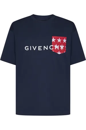 Givenchy Top, Herre, Blå, M, Bomuld, Logo Trykt Crewneck T-Shirt