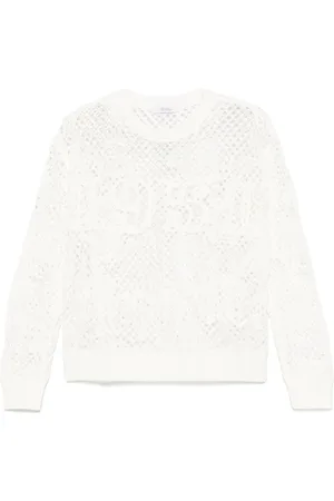 Max Mara Strik, Dame, Hvid, M, Hvid Ribstrikket Sweater Rund Hals Lange Ærmer