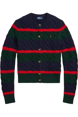 Ralph Lauren Strik, Dame, Flerfarvet, XS, Uld, Stribet Cardigan med Kabelstrik