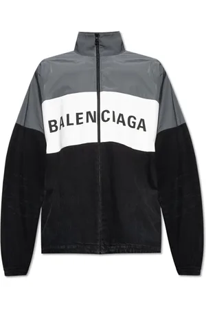 Balenciaga Jakke, Herre, Grå, XS, Uld, Logo Print Lynjakke med Lynlås