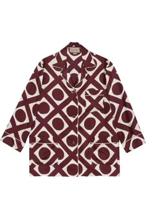 Gucci Bluser & Skjorter, Dame, Rød, XS, Grafisk Print Skjorte med Kontrasterende Kant
