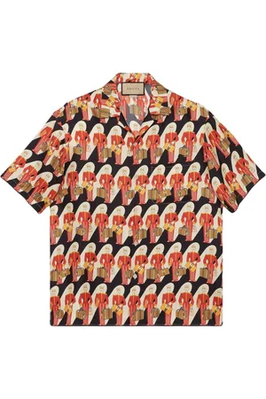Gucci Skjorte, Herre, Flerfarvet, M, Silke Twill Bowling Skjorte med All-Over Print