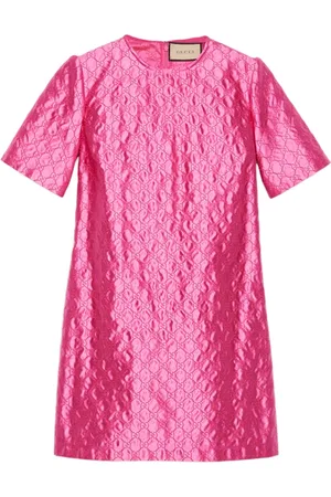 Gucci Kjole, Dame, Lyserød, XS, Broderet Crewneck Silkekjole
