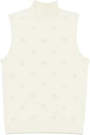 Liu Jo Strik, Dame, Grøn, XS, Grøn Rhinestone Pyntet Ærmeløs Sweater