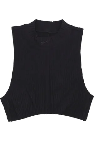 Nike Top, Dame, Sort, M, Bomuld, Ribbet Ærmeløs Top med Høj Hals