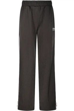Golden Goose Bukser, Dame, Grøn, S, Uld, Stripes Logo Printed Wide Jogging Pants