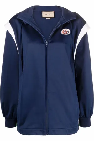 Gucci Sweathshirts & Hoodies, Dame, Blå, XS, Bomuld, Web-Stripe Hættejakke med Aftagelige Ærmer