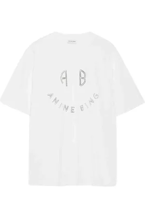 ANINE BING Top, Dame, Hvid, M, Bomuld, Smiley Tee Boxy Oversized T-shirt i bomuld