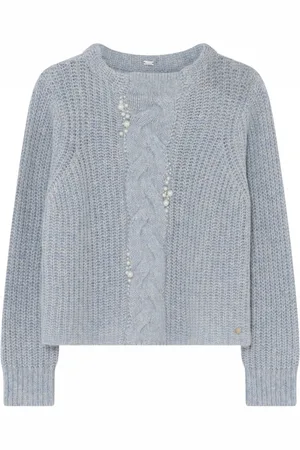 gustav Strik, Dame, Blå, L, Bomuld, Kabelstrikket sweater med perler